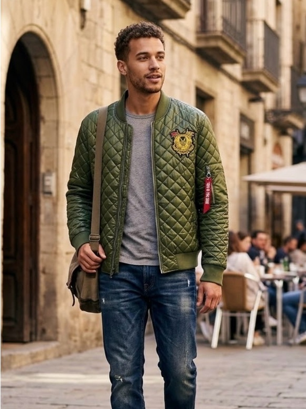 True religion Quilted Fighter Bomber Jacket olive green men’s size M